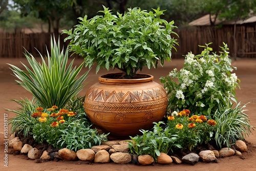 Village courtyard herbs and vegetables garden high resolution picture