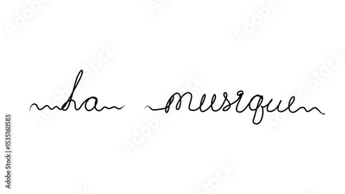 Music text in French. One line drawing doodle hand drawn. Video 4k  object illustration, minimalism hand drawn sketch design modern new