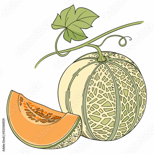ripe melon with leaves vector