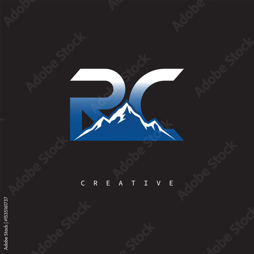 RC Creative Mountain Logo – Bold Gradient Letter mark Branding Design for Business & Outdoor Brands