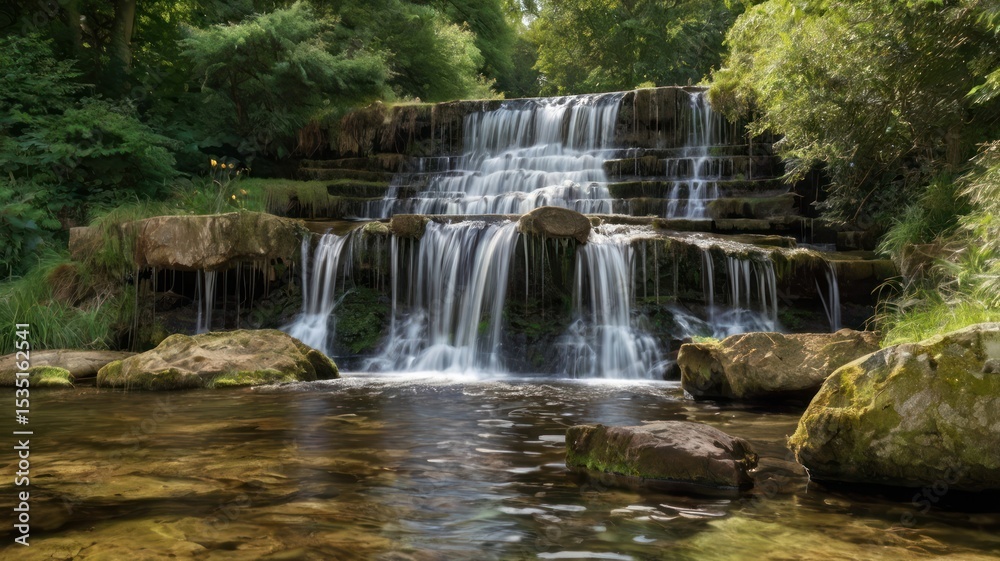 Cascading waterfall in a lush forest setting Cascading waterfall in a lush forest setting