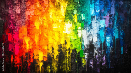 Colorful abstract grunge art with vibrant textures and gradient lighting, expressing bold creativity and dynamic energy.