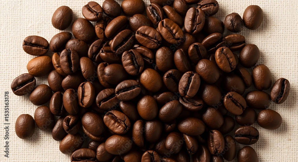 Naklejka premium Roasted Coffee Beans: Aromatic Pile on Textured Background
