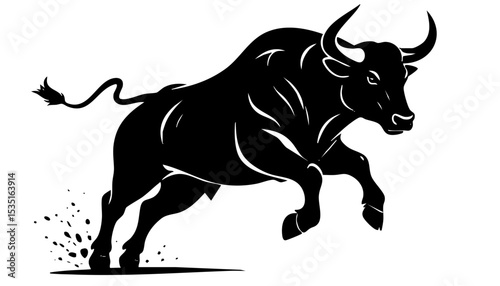Charging black bull silhouette vector illustration