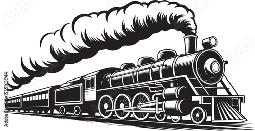 Vintage Steam Train Sketch Travel Art Minimalist Smoke Design Historic Journey Illustration