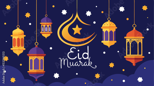 Christmas greeting card with a vector mosque illustration on a snowy winter night