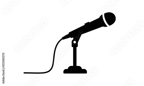 Professional Microphone Silhouette on Stand Vector