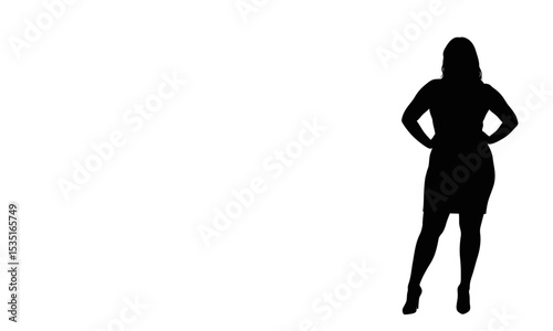 Silhouette of a confident woman standing with hands on hips, isolated on transparent background