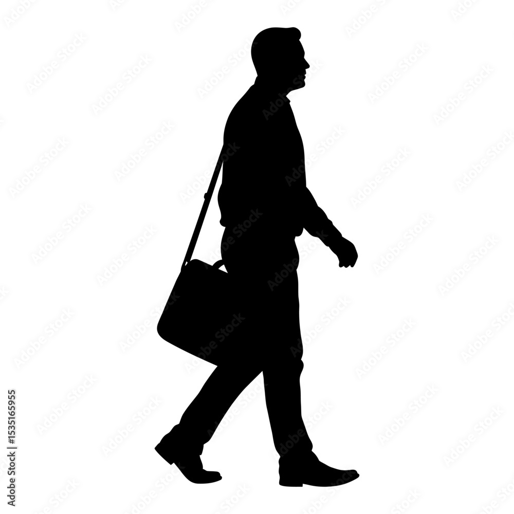 Obraz premium Silhouette of a man walking with a bag in a professional setting