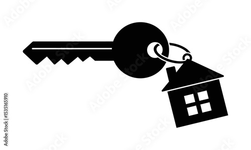 Silhouette of a house key and keychain isolated on transparent background