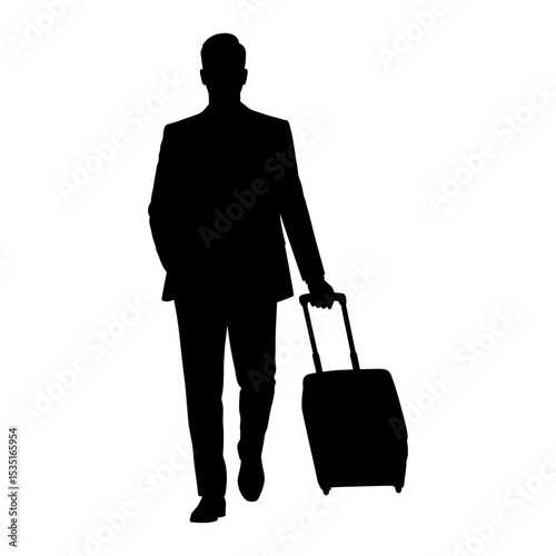 Silhouette of a man walking with a suitcase, symbolizing business travel