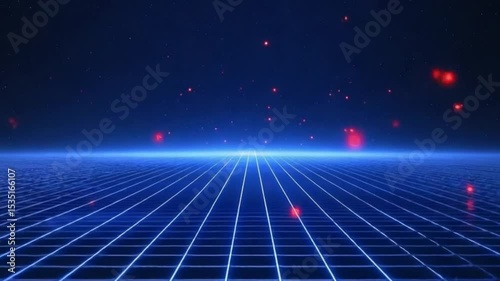 Futuristic Grid Landscape Red Lights Cyberpunk Neon Glow Sci Fi Background Animation Digital Art Abstract Technology Space Flight Journey Universe Exploration Virtual Reality