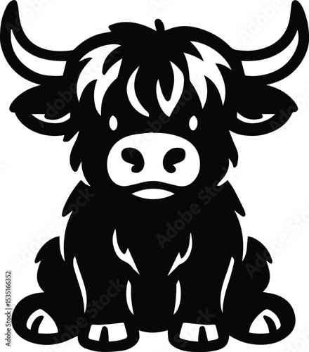 Highland cow cartoon design on transparent background