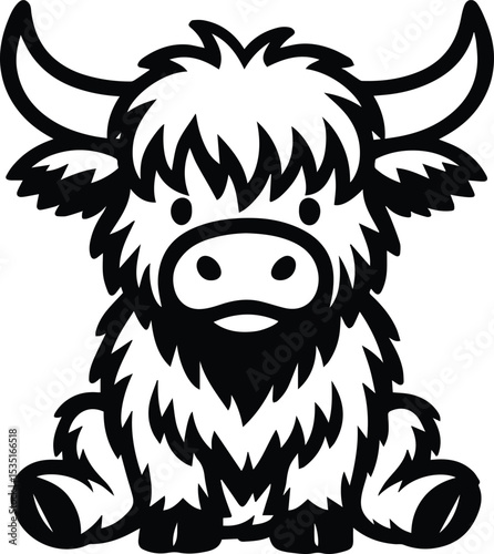 Highland cow cartoon design on transparent background