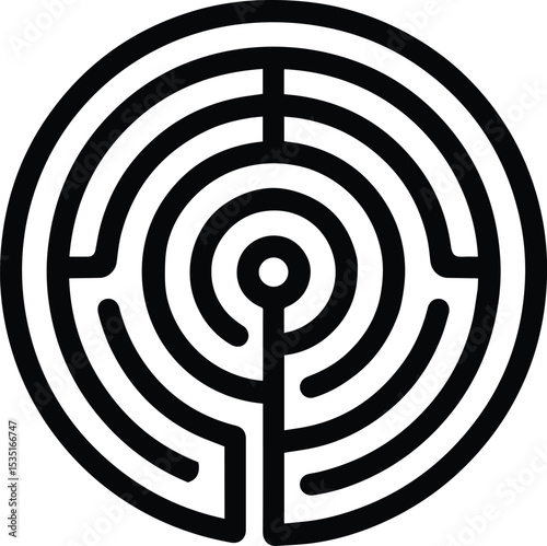 Circle labyrinth, maze design on transparent background