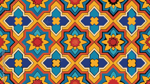 Seamless geometric pattern with colorful stars abstract design vintage style wallpaper and decorative tile texture