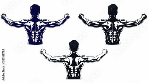Illustration showing three muscular men from the back with arms raised on a white background design vector | eps vectors silhouette