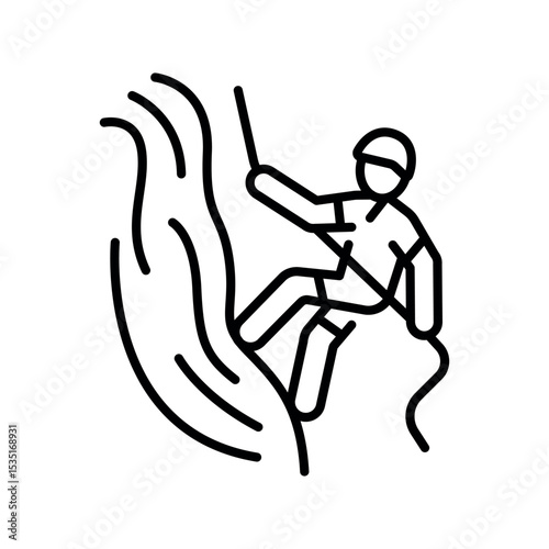 canyoneering black line icon for digital and print projects.