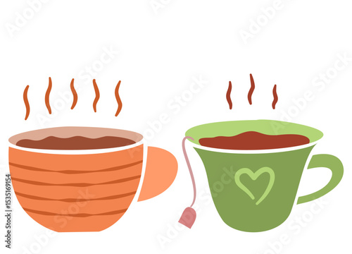 Two icons stylized cup of hot tea and coffee