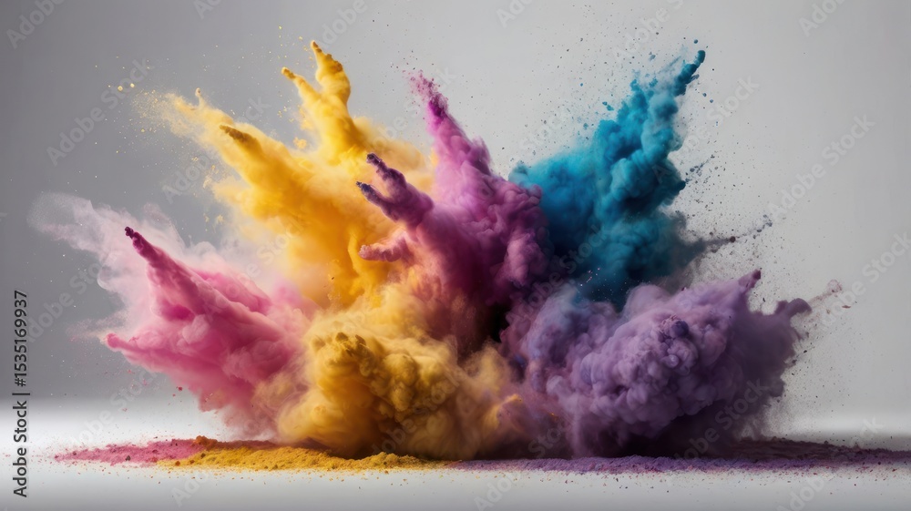 Obraz premium Colorful powder explosion against a gray backdrop