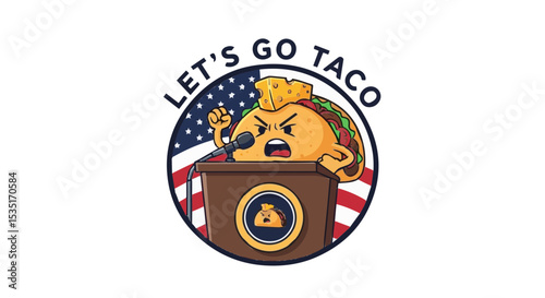Angry taco giving speech at podium, political style