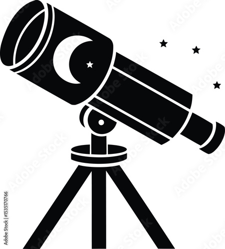 Telescope with stars and moon symbol – vector astronomy silhouette icon for space observation