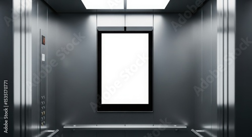 Blank advertising screen inside a modern elevator cabin.