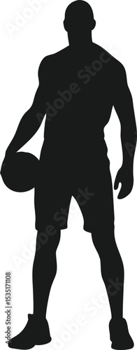 Muscular basketball player silhouette holding ball