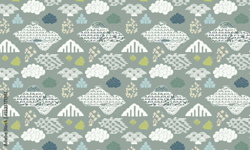 Naklejka premium Abstract Nature Landscape Seamless Pattern with Texture