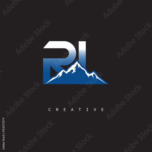 RI Creative Mountain Logo – Bold Gradient Letter mark Branding Design for Business & Outdoor Brands