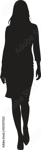 Walking woman in dress silhouette a simple minimalist vector illustration