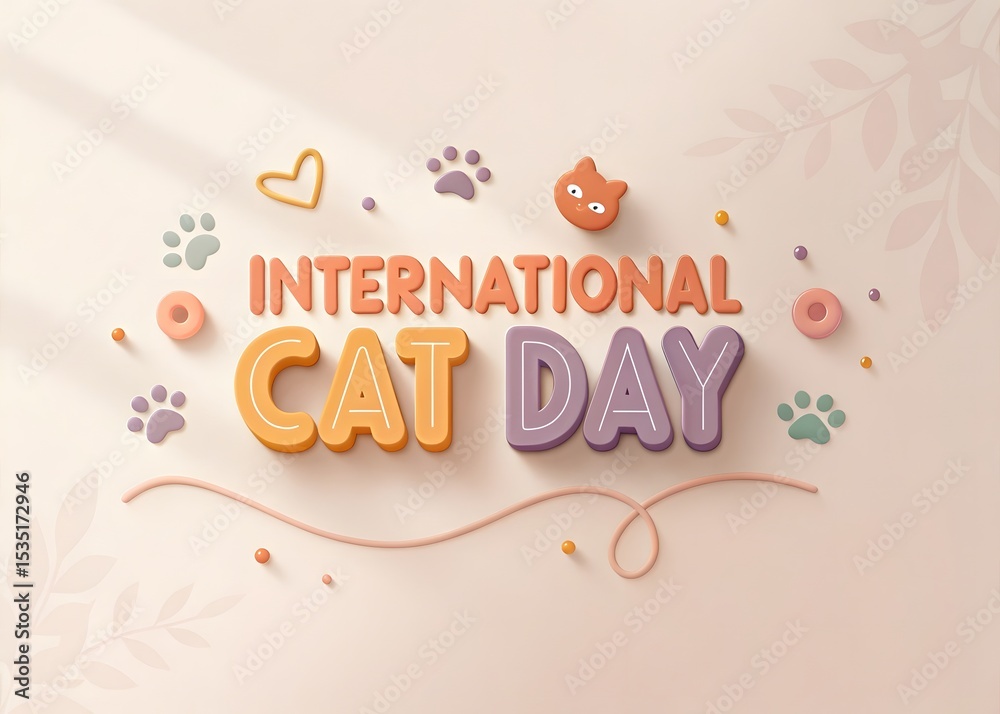 Fototapeta premium International Cat Day | Cute Cartoon Cat Illustration for Pet Lovers and Social Media Posts