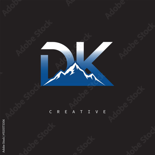 DK Creative Mountain Logo – Bold Gradient Letter mark Branding Design for Business & Outdoor Brands