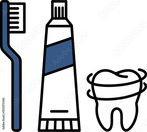 Dental care essentials toothbrush toothpaste and tooth illustration for healthy teeth and gums routine editable stock vector illustration