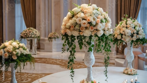 Elegant floral arrangements in a grand hall (1)