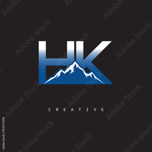 HK Creative Mountain Logo – Bold Gradient Letter mark Branding Design for Business & Outdoor Brands