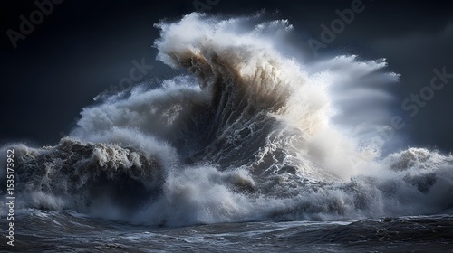 Dramatic ocean wave crashing, power of nature, stormy seascape