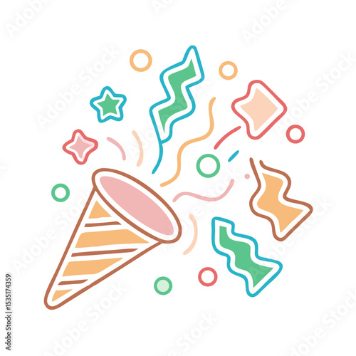 Colorful icon of a party horn blowing confetti 