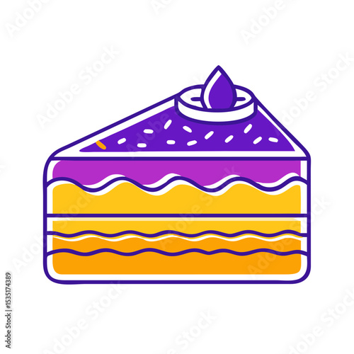 Colorful icon of a slice of cake with icing 