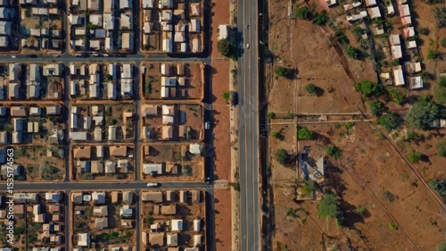 High-angle view of a developing city or shanty town