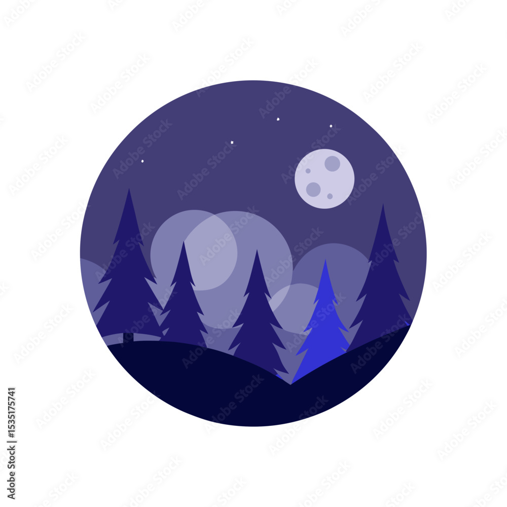Mystical Full Moon Over Forest Vector For Night And Nature Themed Illustrations Mystical Full Moon Over Forest Vector For Night And Nature Themed Illustrations