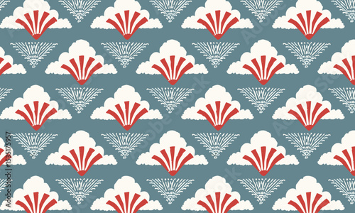 Modern Japanese Style Fan and Cloud Seamless Pattern