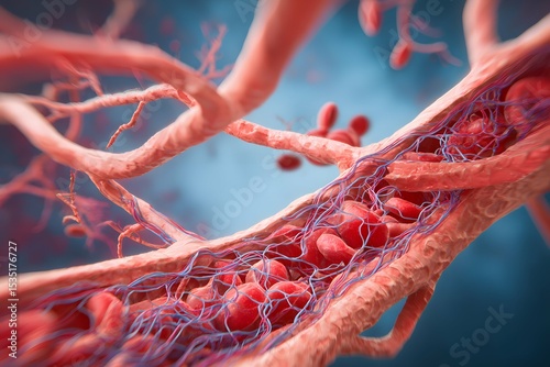 Detailed 3D artery model depicting blood flow restoration for cardiovascular revascularization.