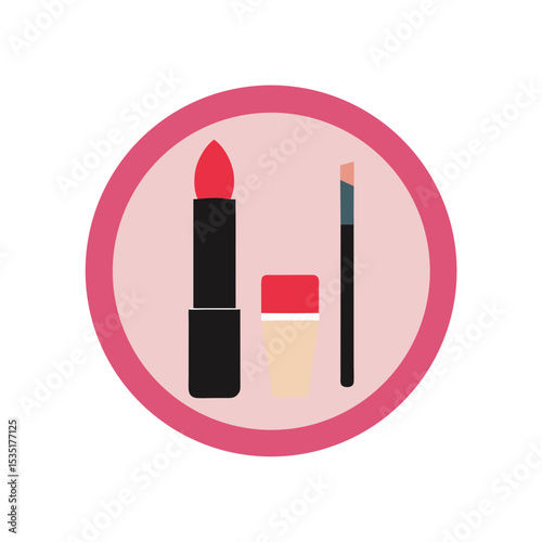 Lipstick And Makeup Brush Vector Graphic For Beauty Salon And Cosmetics Branding