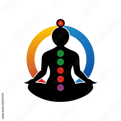 Meditating Silhouette With Chakras Graphic For Spiritual And Wellness Brand Logos