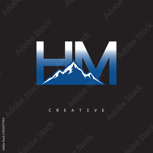 HM Creative Mountain Logo – Bold Gradient Letter mark Branding Design for Business & Outdoor Brands