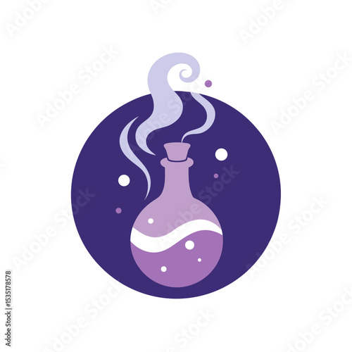Mystic Potion Bottle with Smoke Vector Logo Icon in a Circle