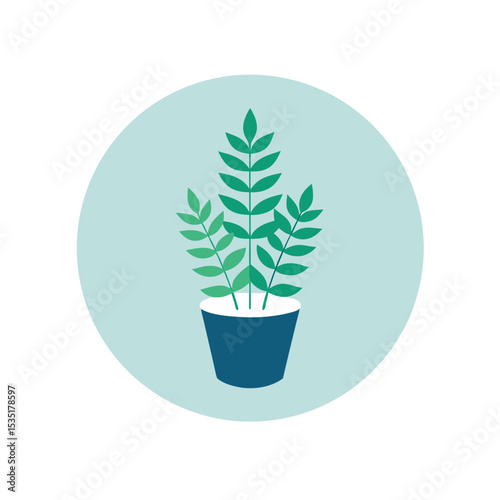 Green Potted Fern Vector Logo Icon Clipart in a Circle