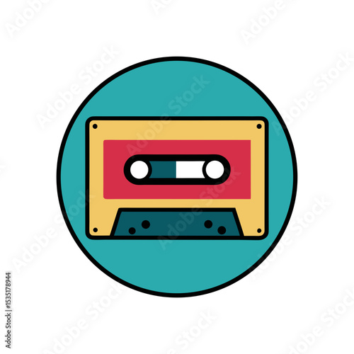 Retro Cassette Tape Vector Logo Icon in a Circle