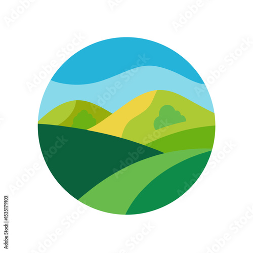 Scenic Rolling Hills Vector Logo Icon Clipart in a Circle